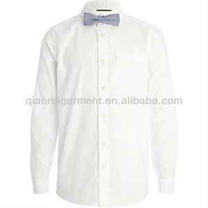 Boys long sleeve white plain color shirt with bow tie