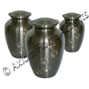 Brass Pet Urn Classic Charcoal Grey with Pewter Paw Print Pet Cremation Urn For Pet Ashes By Axiom Home Accents