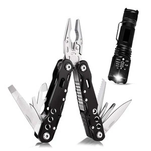 Brilliant quality folding pocket tool aluminum handle multi tool plier with 5 light modes LED tactical handle flashlight