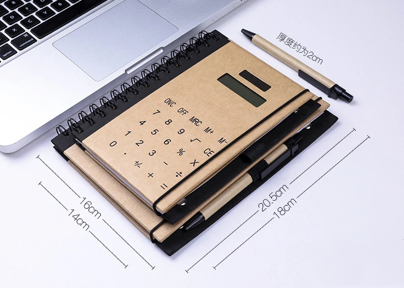 Business Notebook with 8 Digital Solar Calculator, Loose Leaf Paper,Writing Pad