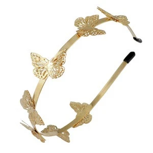 Butterfly Hair Accessories 2018 New Women Gold Plated Butterfly Headband Hairband Fashion Metal Gold Hair Jewelry