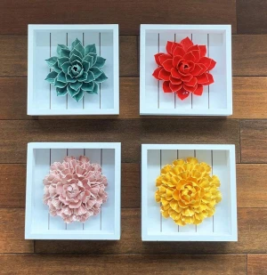 ceramic roses 3D Rose Wall Flower Decoration for Living Room Bedroom Hanging Ceramic Flower Pediments Sculpture, Purple, 5.51 in