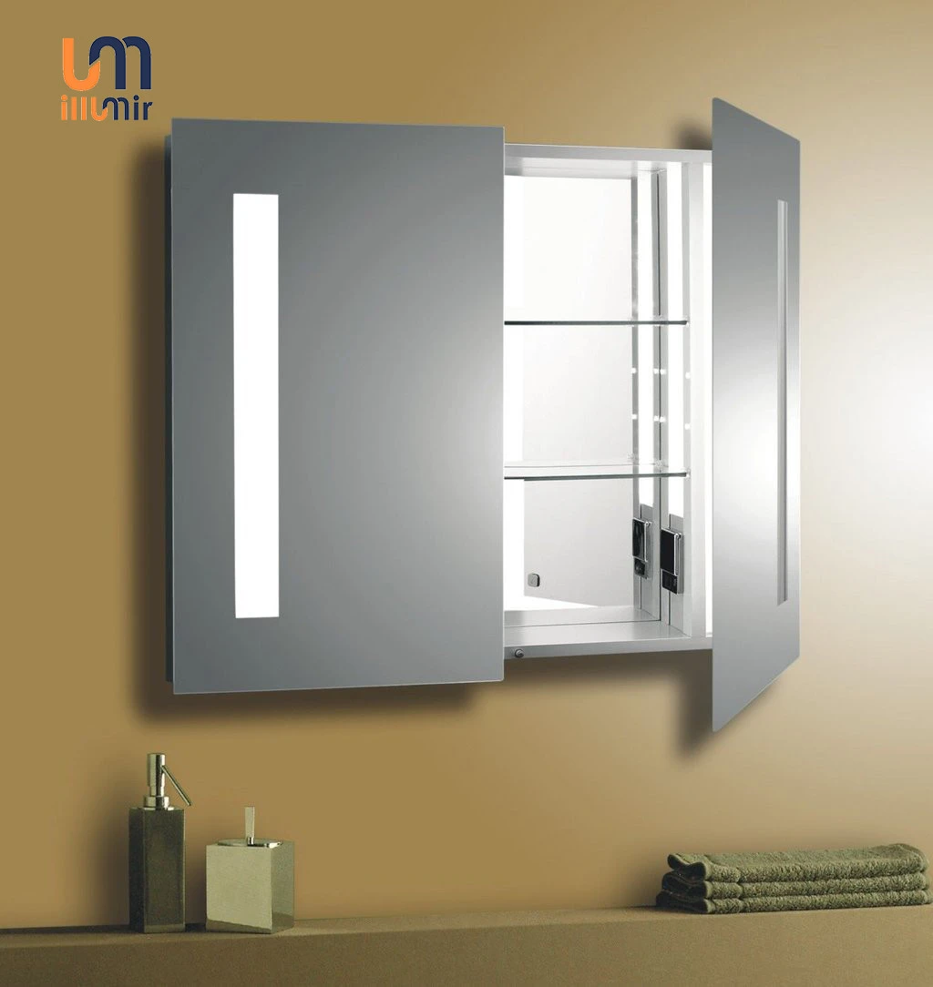 Certified New Creative 2 Doors LED Lighted Bathroom Vanities Aluminum Medicine Cabinet