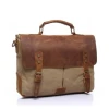 CHANGRONG Custom Durable Brown crossbody shoulder bag canvas messenger bag with genuine leather trim