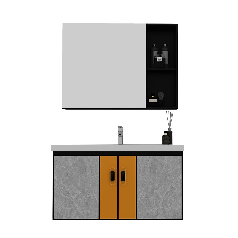 chaozhou cheap single and hot sell bathroom vanity wall with  aluminum bathroom furniture sliding mirror cabinet vanity set