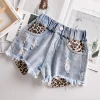 child clothes of Boutique kids jeans leopard summer cut short bsby girls hole pants