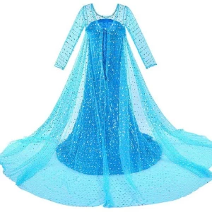 Children Halloween Costumes Blue Sequined Wedding Maxi Elsa Princess Dress