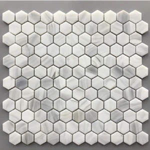 China Supply Low Price Hot Melting Glass Hexagon Marble White Mosaic Tiles