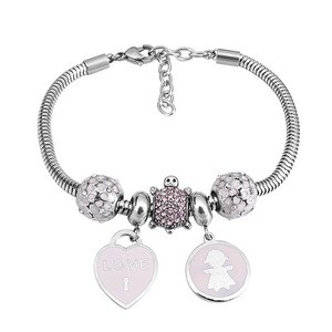 Classic Stainless Steel Charms Beads bracelet Colored Crystal DIY Bangle For Girls Wearing