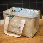 Cold Pressed Juice Inner ego thermal promotional jute cooler bag,aluminum jute cooler bag