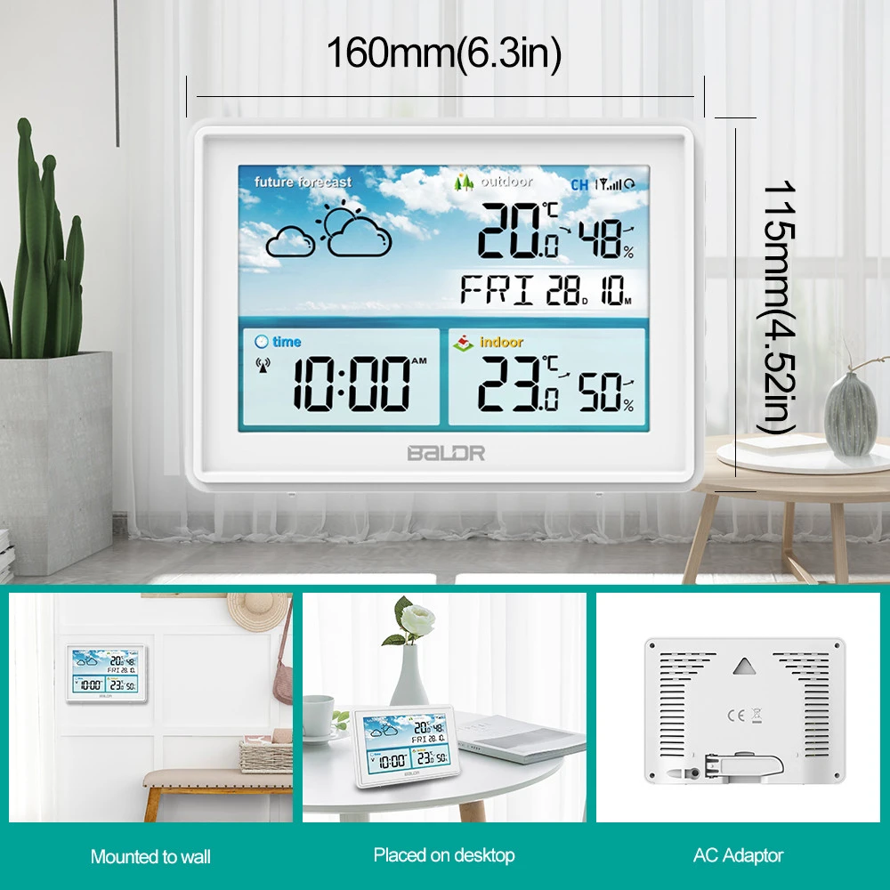Color Display Digital Photo Frame Design Indoor Outdoor Humidity Temperature Monitor Home Weather Forecaster Station