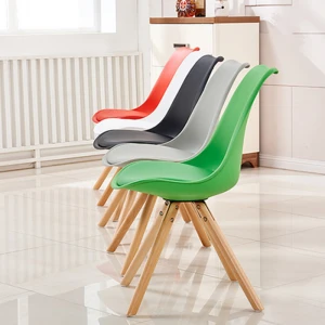 commercial furniture good quality colorful comfortable plastic seat + pu cushion with wooden legs armless reception chairs