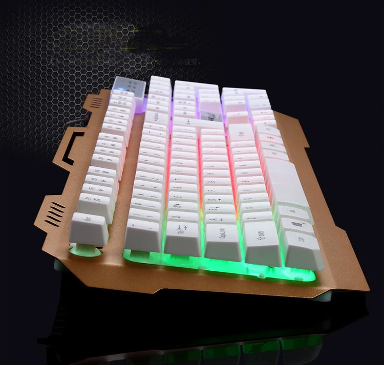 Cool War Wolf K-12 RGB Gold Full Color Illuminated Floating Key Keyboard Aluminum Alloy Skeleton Metal Gaming Keyboard