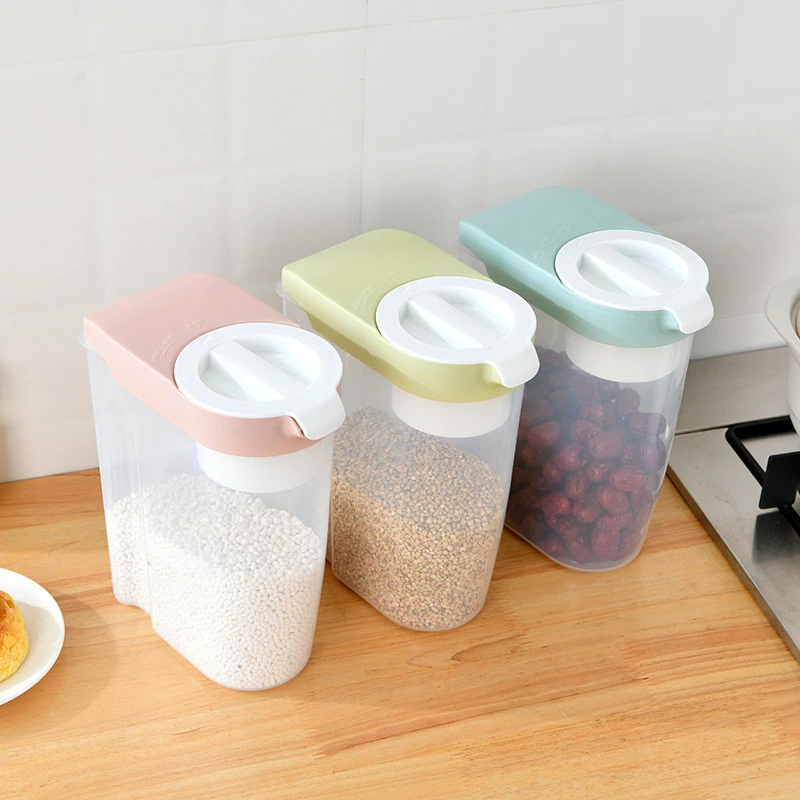 Creative multifunction kitchen plastic pp transparent food storage tank box Japanese style rice grain container barrel