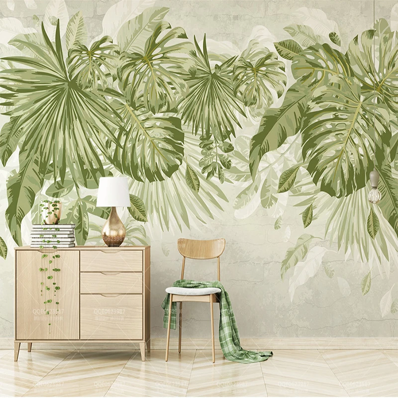 Custom Any Size Jungle Watercolor Fresh Green Leaves Non-woven Mural Bedroom Living Room Sofa TV Background Mural 3D Wall Paper