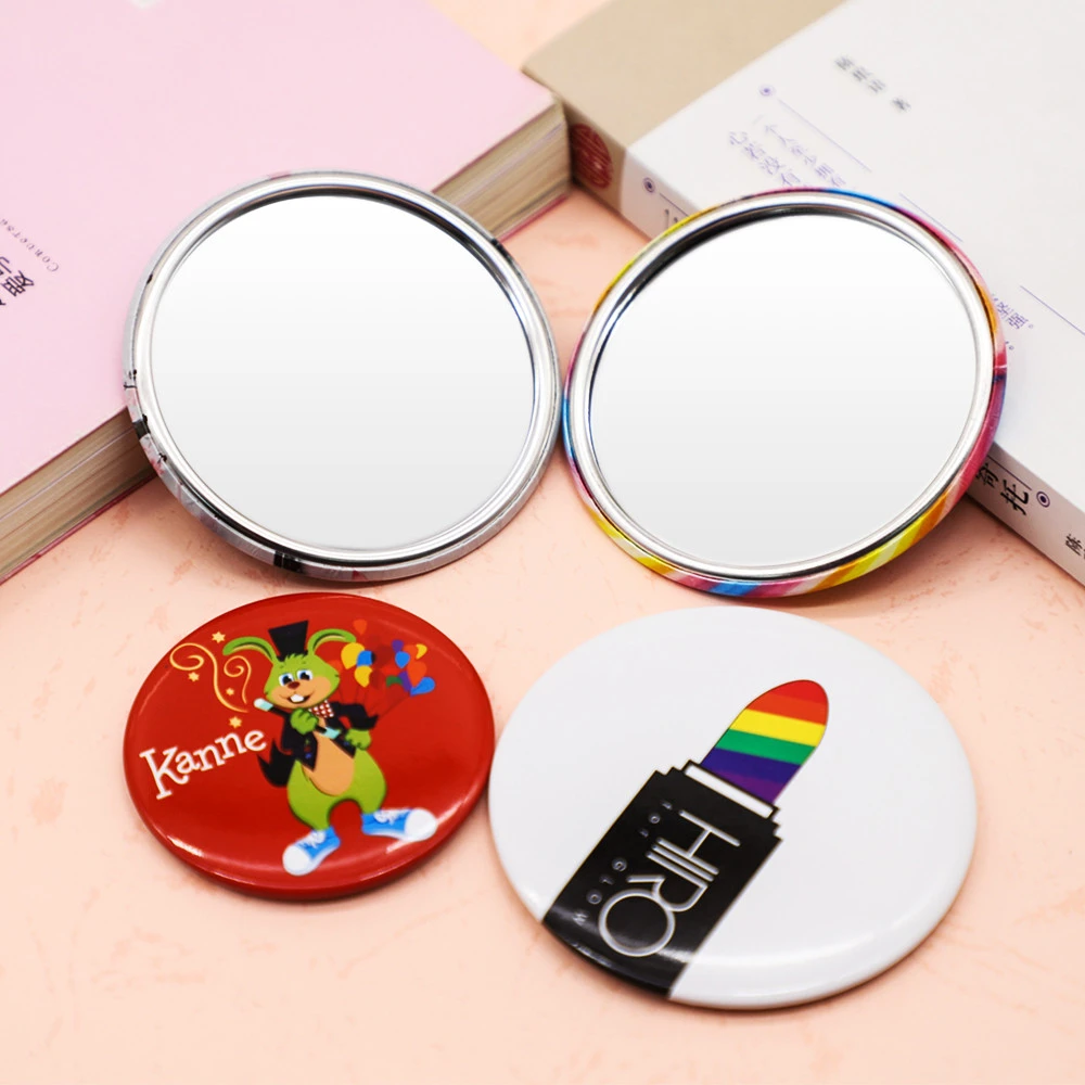 Custom Cheap Promotional CMYK Logo Printing Tin Badge Small Pocket Mini Metal Mirror