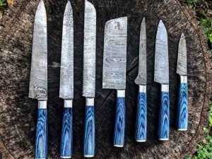 Custom Handmade Damascus steel kitchen Knife set 7 piece