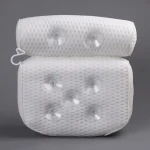 Custom logo bathroom fashion Breathable 3D mesh fabric PVC sucker spa bath tub other function bathtub pillows for tub with hook