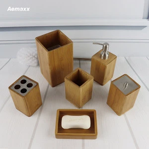 Custom whole Bamboo bath bathroom accessories set