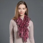 CX-S-46E Real Rex Rabbit Fur Scarves Russian Women Casual Knitted Scarf Genuine Rabbit Winter Female Natural Fur Scarves