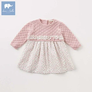 Dave bella DB8822  autumn wholesale baby Princess Knitted Dresses girls floral long sleeve dress children boutique clothing