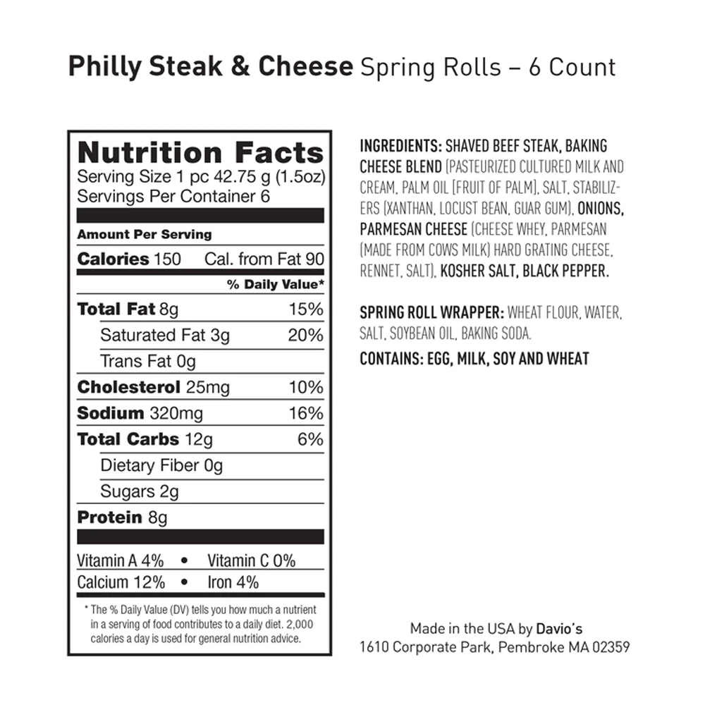 Davios Philly Cheesesteak Spring rolls healthy snack frozen food box packaging shorts snack bag frozen meat