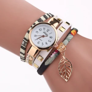 Duoya Fashion Ladies Watches Women Luxury Leaf Fabric Gold Wrist For Women Bracelet Vintage Sport Clock Watch Christmas Gift