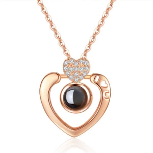 E966 Women Girls Couple Jewelry Pendant Valentine Day Gift Necklace Alloy 100 Languages I Love You Charm Heart Necklace