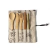 Eco friendly bamboo product spoon knife fork straw brush customized 6pcs bamboo cutlery set