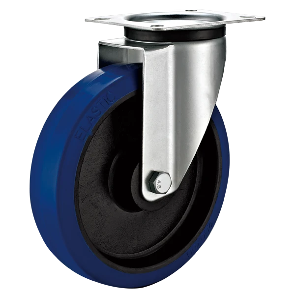 European Industrial Rigid Top Plate Caster with Blue Elastic Rubber Wheel