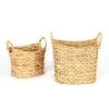 European Natural Water Hyacinth Woven Rattan Wicker Basket Multifunctional Rectangular Storage Basket Bamboo Handle New Fashion