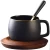 Import European style modern round shiny black ceramic tea cup saucer with gold rim from China