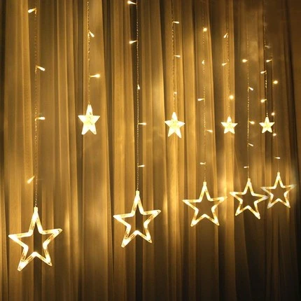Factory Direct Christmas Decor Fairy Holiday LED Star Moon Heart Home Decoration Curtains Lights