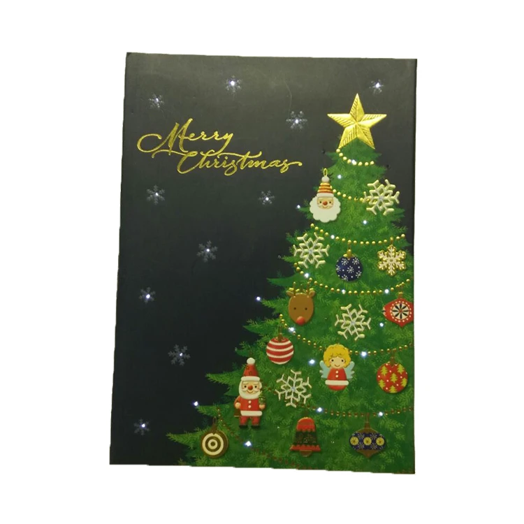 Factory low price musical led light custom Christmas greeting cards with battery