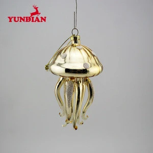 Factory supply craft ornaments hanging glass jellyfish for christmas tree decoration