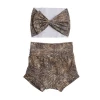 Fashion Children Girl Bummies with Bow Headband Punchy Cowhide Pattern Seersucker Baby Kids Shorts Clothes