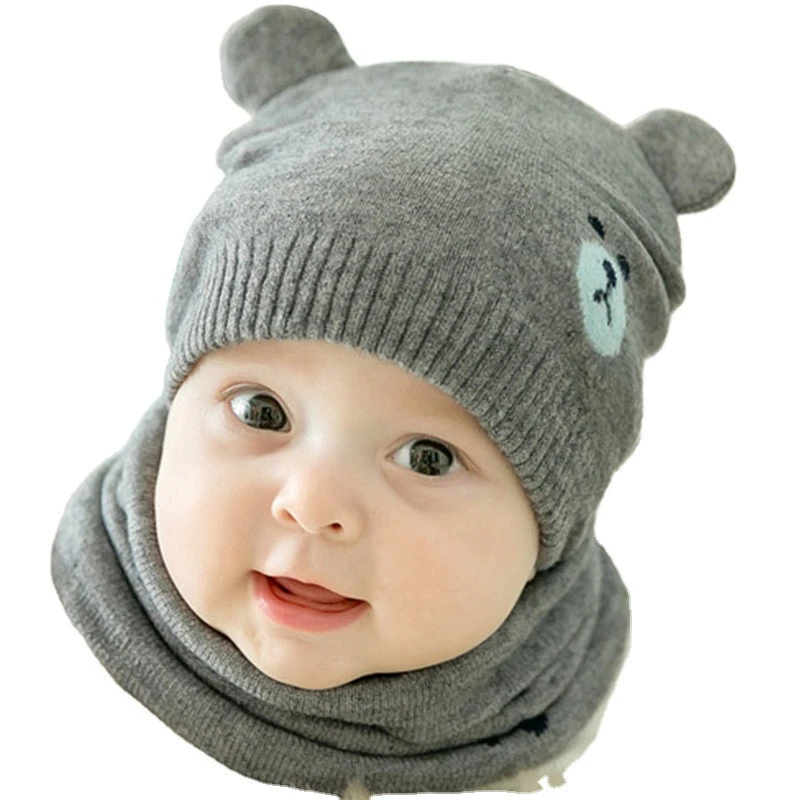 Fashion Cute Winter Baby Scarf and Baby Caps set Winter warm Knitted Hat for baby boys and girls