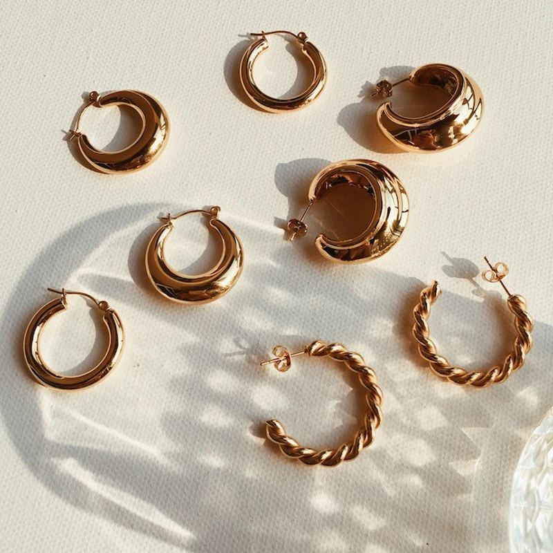 Fashion Hoop Jewelry Earrings Stainless Steel 18k Gold Plated Thick Chunky Hoop Earrings