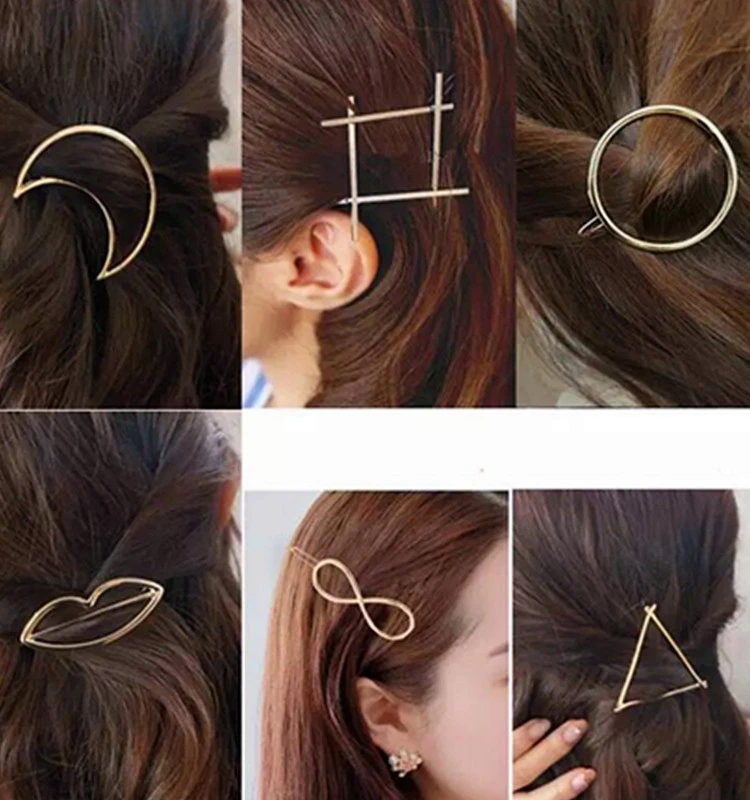 Fashion Woman Hair Accessories Triangle Hair Clip Pin Metal Geometric Alloy Hairband Moon Circle Hairgrip