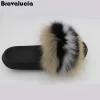 fashion women real fur slippers fox fur slides wholesale