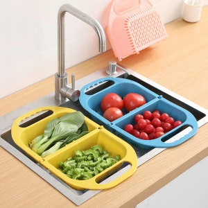 Foldable plastic washbasin vegetable basin rectangular drain water basket fruit plate home kitchen sink wash dishes
