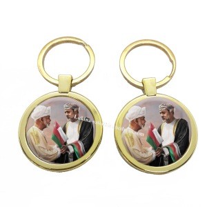 Free Sample Double-Sided Oman 50th National Day Printed Sticker King Logo Alloy Metal Keychain