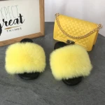 Fur Slides and Purse Set Cute Fluffy Fox Fur Slippers Colorful Chain Jelly Bag Girl Party Shoes Fashion Shoulder Bag