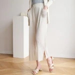 FXZ Custom ladies high waist loose pleated trousers women straight leg pants with slits