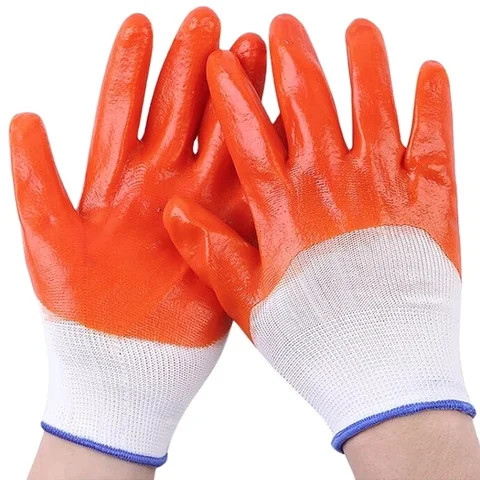 General Purpose Safety Waterproof  Gloves Wear Resistant Polyester Shell with Nitrile Coated Rubber Latex Protection gloves