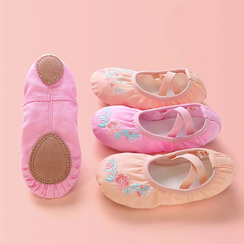 Girls Embroidery Ballet Shoes Dance Slippers