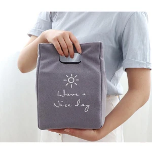 Girl&#x27;s fashion portable thick canvas bag waterproof cooler bag for lunch mini picnic handbag