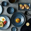 Glaze Retro Chrysanthemum Nordic Style Blue Ceramic Dinnerware Made In China