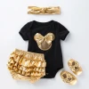 gold color Newborn Baby Infant Toddlers Romper 4pcs Clothing Sets