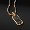 Gold Plated Elongted Pendant Pave Black Diamond Tag Necklace Men